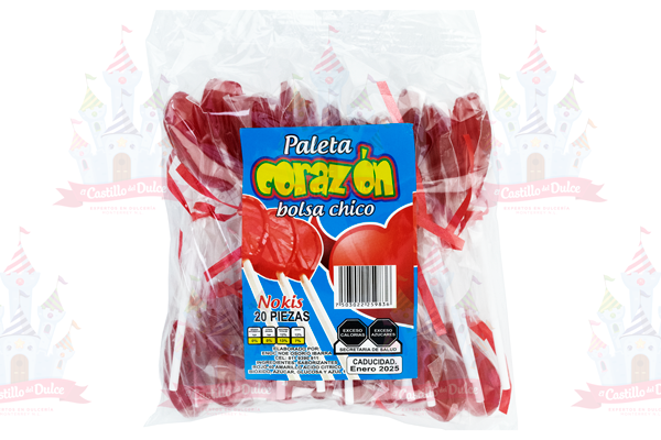 PALETA CORAZON CHICO BOLSA 30/20 NOKIS - EL CASTILLO DEL DULCE