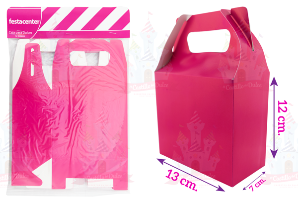 CAJA P/DULCES FUSCIA LISO 25/10 PZ FESTACENTER - EL CASTILLO DEL DULCE