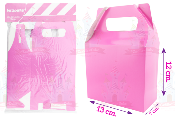 CAJA P/DULCES ROSA LISO 25/10 PZ FESTACENTER - EL CASTILLO DEL DULCE
