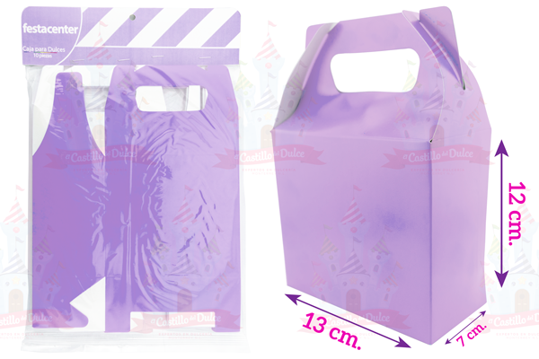 CAJA P/DULCES LILA 25/10 PZ FESTACENTER - EL CASTILLO DEL DULCE