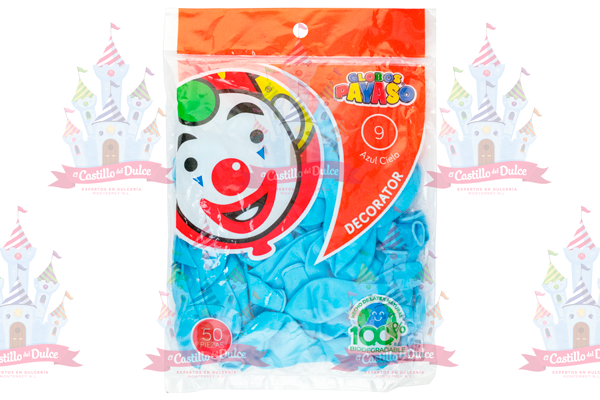 GLOBO DECORATOR #9 AZUL CIELO 100/50 PZS - EL CASTILLO DEL DULCE