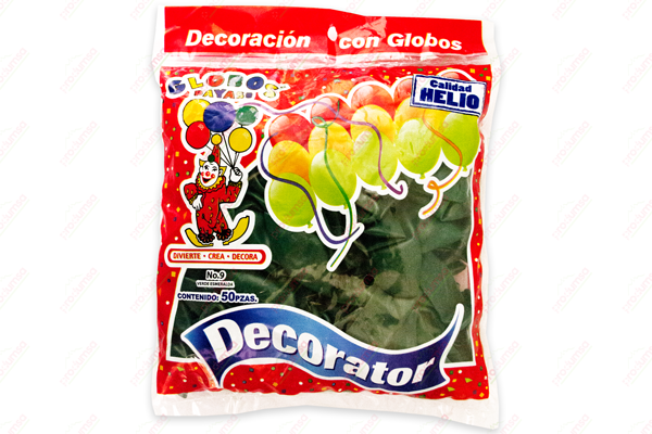 GLOBO DECORATOR #9 VERDE ESMERALDA 100/50 PZ - EL CASTILLO DEL DULCE