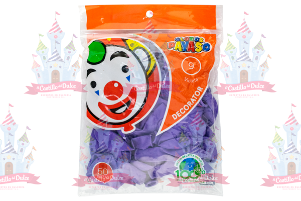 GLOBO DECORATOR #9 VIOLETA 100/50 PZS - EL CASTILLO DEL DULCE