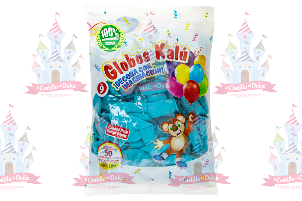 GLOBO DEC #9 AZUL TURQUEZA 50/50PZA KALU - EL CASTILLO DEL DULCE