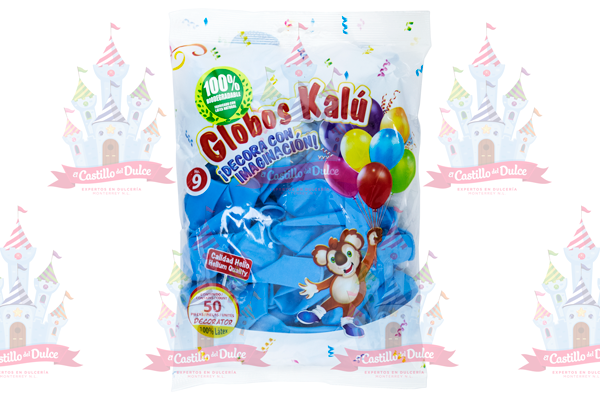 GLOBO DEC #9 AZUL CIELO 50/50PZA KALU - EL CASTILLO DEL DULCE