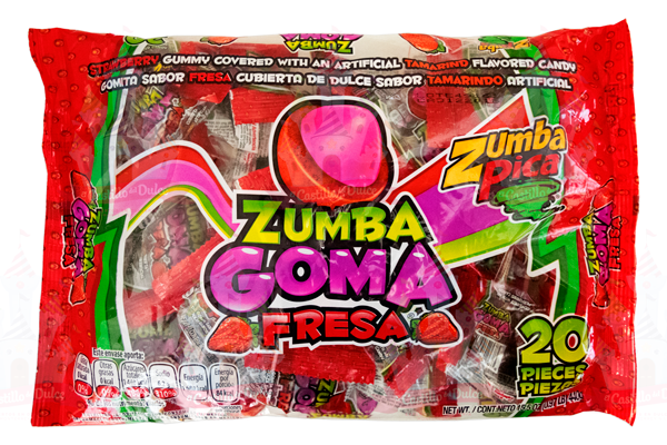 ZUMBA GOMA FRESA 20/20 PZA ZUMBA PICA - EL CASTILLO DEL DULCE