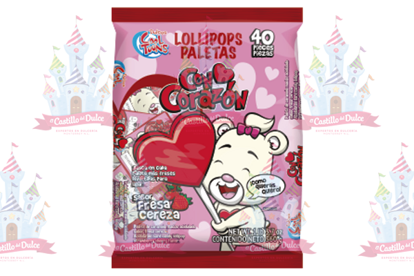 PALETA CON CORAZON 24/40 PZA COOL TOONS - EL CASTILLO DEL DULCE