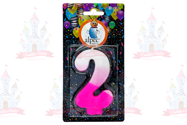 VELA NUMERO 2 BICOLOR ROSA 20/1 PZA ALPE - EL CASTILLO DEL DULCE