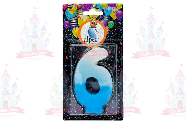 VELA NUMERO 6 BICOLOR AZUL 20/1 PZA ALPE - EL CASTILLO DEL DULCE