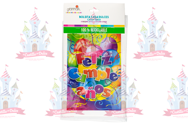 BOLSA FELIZ CUMPLEANOS 6/25 PZA - EL CASTILLO DEL DULCE