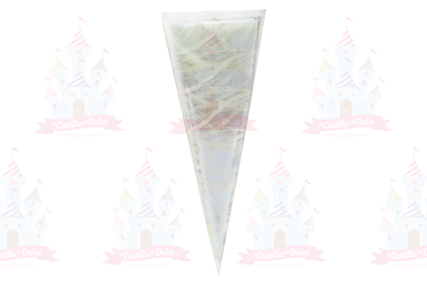 CELOFAN CONICA FRANJA BLANCA 12X30 C/50 PZA LOZMAR - EL CASTILLO DEL DULCE