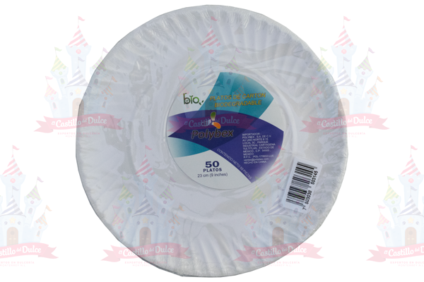 PLATO CARTON BIODEGRADABLE 23 CM 40/50 PZAS POLYBEX - EL CASTILLO DEL DULCE