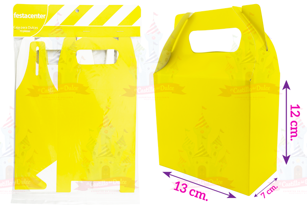 CAJA P/DULCES AMARILLO LISO 25/10 PZ FESTACENTER - EL CASTILLO DEL DULCE
