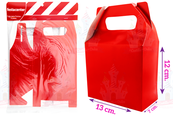 CAJA P/DULCES ROJO LISO 25/10 PZ FESTACENTER - EL CASTILLO DEL DULCE