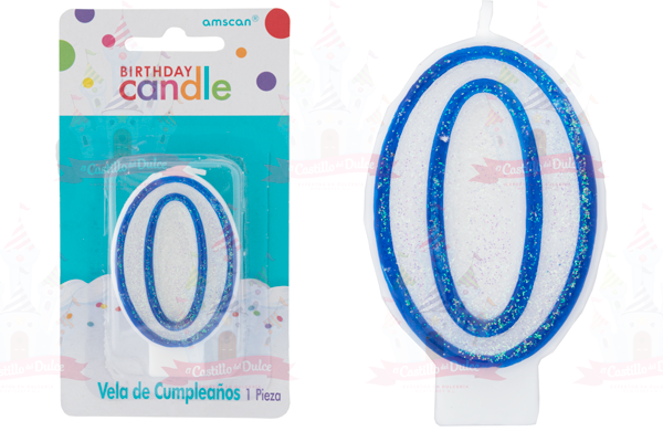 VELA #0 C/GLIT BRILL AZUL 12/1 PZA GRANMARK - EL CASTILLO DEL DULCE