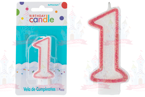 VELA #1 C/GLIT BRILL FUCSIA 12/1 PZA GRANMARK - EL CASTILLO DEL DULCE