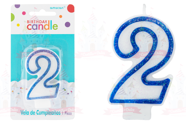 VELA #2 C/GLIT BRILL AZUL 12/1 PZA GRANMARK - EL CASTILLO DEL DULCE