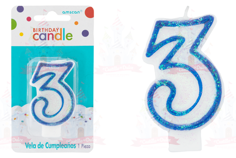 VELA #3 C/GLIT BRILL AZUL 12/1 PZA GRANMARK - EL CASTILLO DEL DULCE