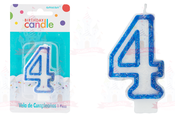 VELA #4 C/GLIT BRILL AZUL 12/1 PZA GRANMARK - EL CASTILLO DEL DULCE
