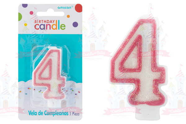 VELA #4 C/GLIT BRILL FUCSIA 12/1 PZA GRANMARK - EL CASTILLO DEL DULCE