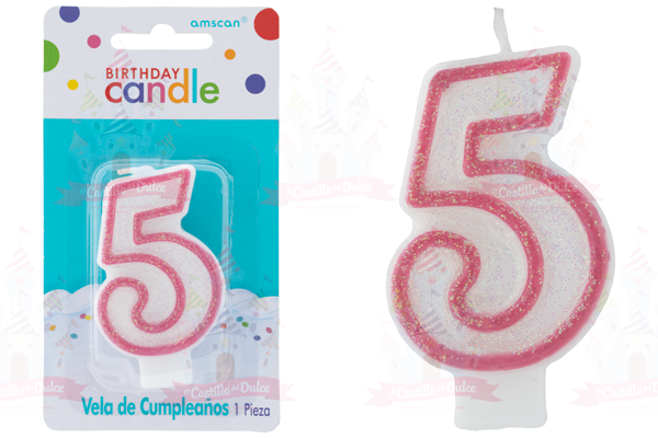 VELA #5 C/GLIT BRILL FUCSIA 12/1 PZA GRANMARK - EL CASTILLO DEL DULCE