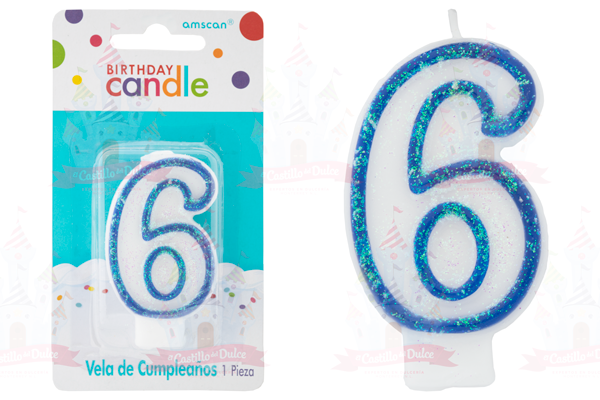 VELA #6 C/GLIT BRILL AZUL 12/1 PZA GRANMARK - EL CASTILLO DEL DULCE