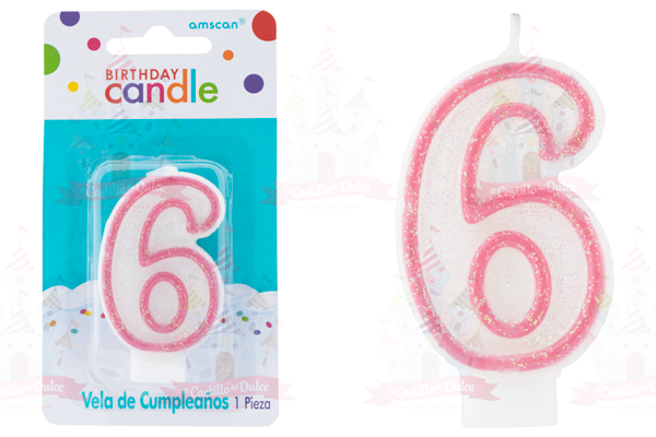 VELA #6 C/GLIT BRILL FUCSIA 12/1 PZA GRANMARK - EL CASTILLO DEL DULCE