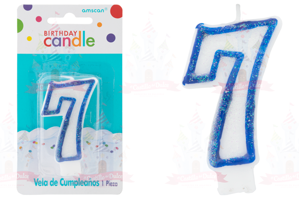 VELA #7 C/GLIT BRILL AZUL 12/1 PZA GRANMARK - EL CASTILLO DEL DULCE