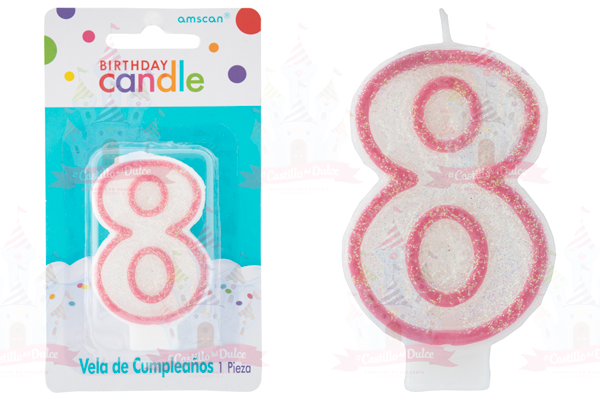 VELA #8 C/GLIT BRILL FUCSIA 12/1 PZA GRANMARK - EL CASTILLO DEL DULCE