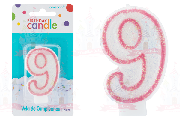 VELA #9 C/GLIT BRILL FUCSIA 12/1 PZA GRANMARK - EL CASTILLO DEL DULCE