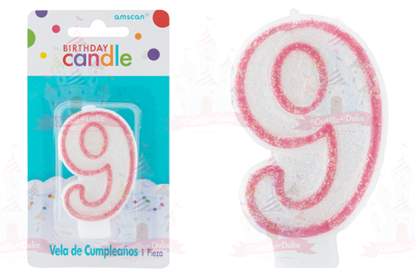 VELA #9 C/GLIT BRILL FUCSIA 12/1 PZA GRANMARK - EL CASTILLO DEL DULCE