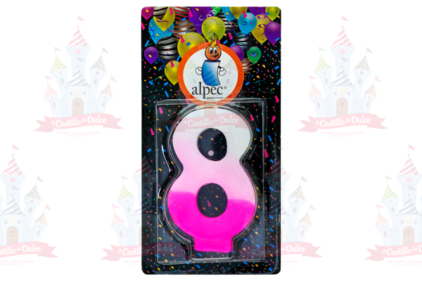 VELA NUMERO 8 BICOLOR ROSA 20/1 PZA ALPE - EL CASTILLO DEL DULCE