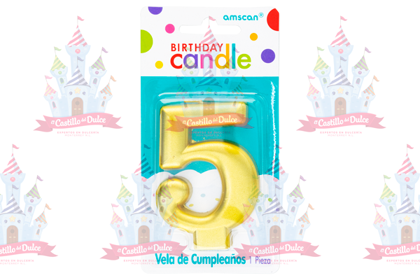 VELA # 5 DORADA 12/1 PZA GRANMARK - EL CASTILLO DEL DULCE
