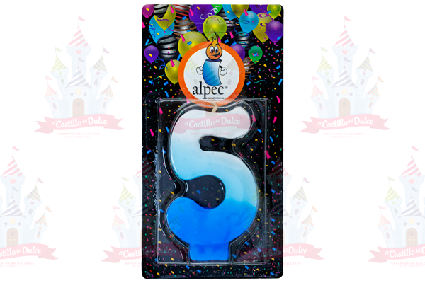 VELA NUMERO 5 BICOLOR AZUL 20/1 PZA ALPE - EL CASTILLO DEL DULCE