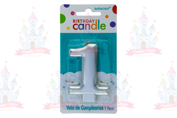 VELA METALICA PLATA # 1 12/1 PZA GRANMARK - EL CASTILLO DEL DULCE